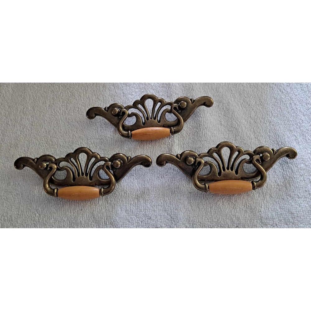 Vintage Hardware Drawer Pull 3 Brass  Oak FRENCH PROVINCIAL  3"centers
